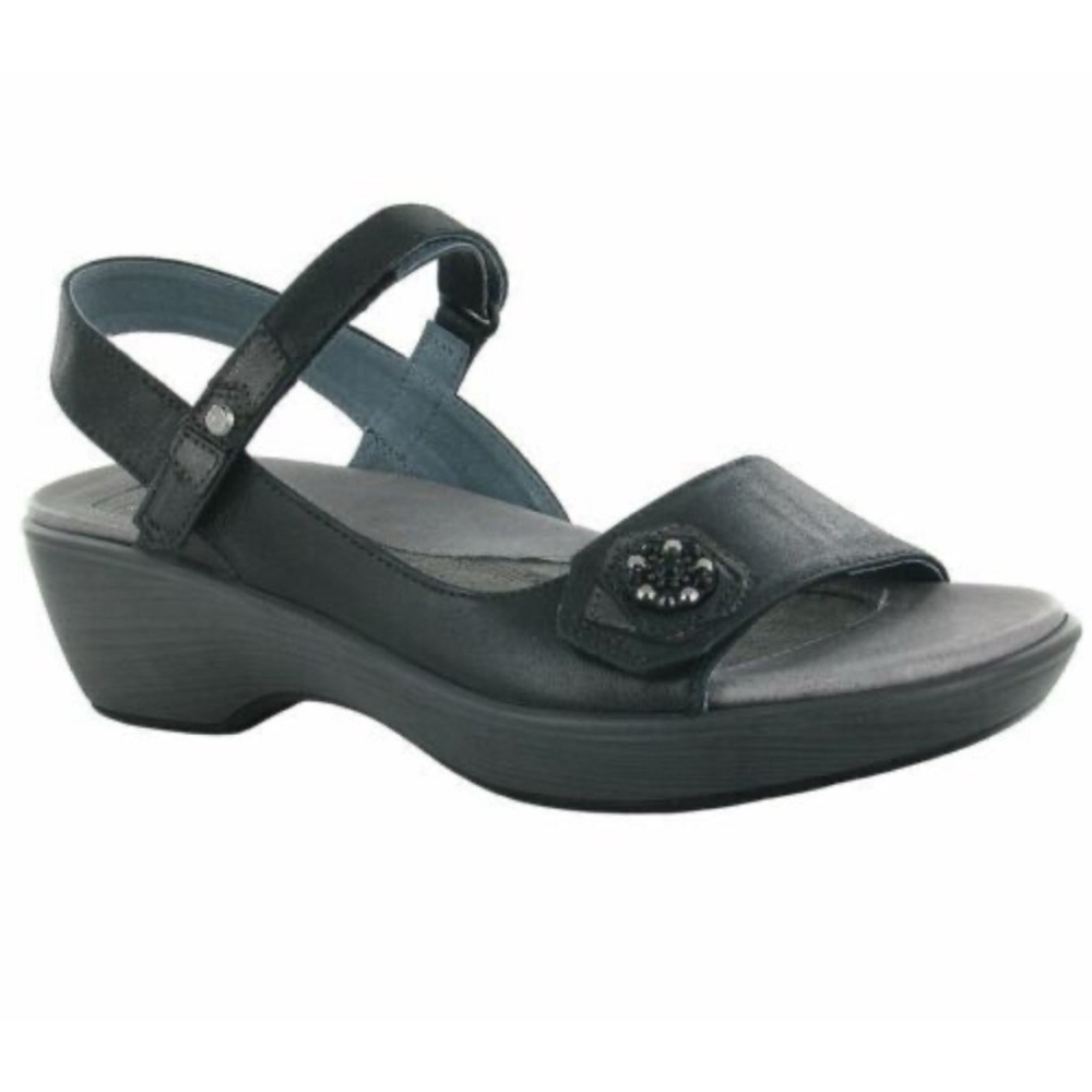 Naot Reserve Black Leather Dressy Comfort Wedge Sandals Size 6 - Picture 1 of 8